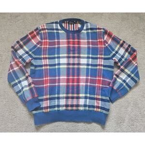 Polo Ralph Lauren XL Blue Plaid Chunky Knit Crewneck Sweater Large Retail $398